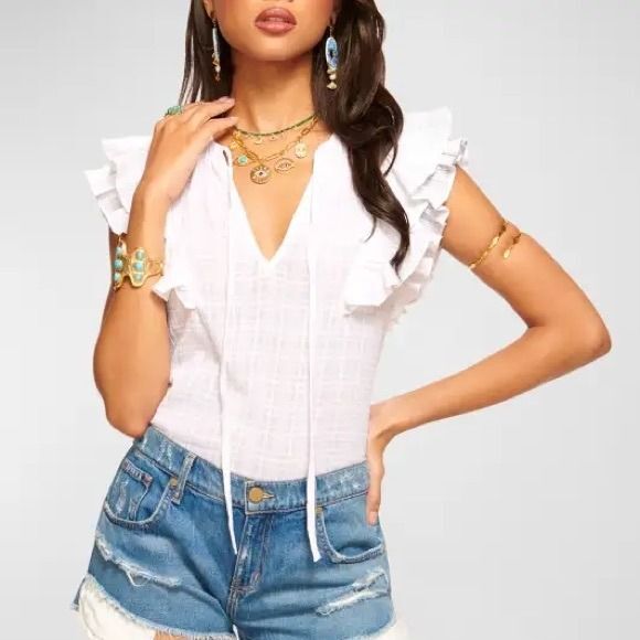 Ramy Brook London Flutter Sleeve Blouse Ivory White Cotton - Picture 1 of 11